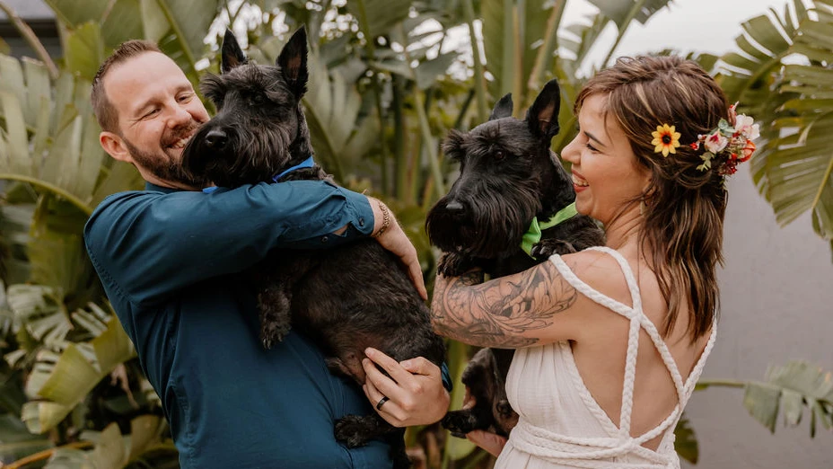 Happy family with their pets - showing the "whole family" concept of using pearl powder